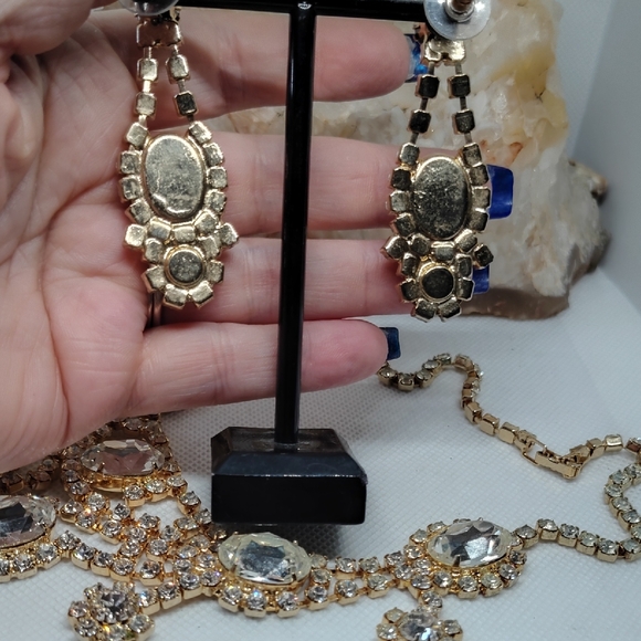 Vintage Crystal Gold tone Necklace and Earring Bridal Set - Picture 8 of 9